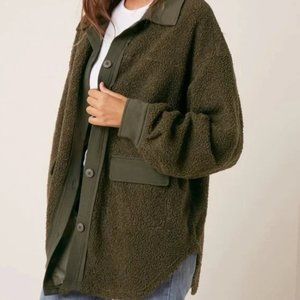 OLIVE GREEN TEDDY COAT / OVERSIZED SHIRT NWOT